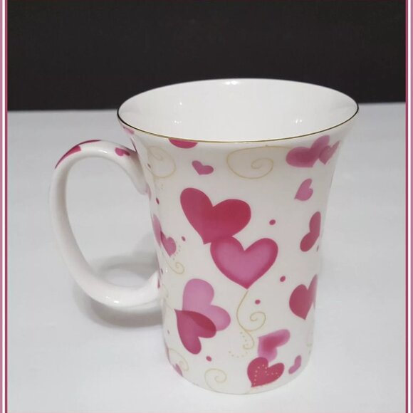 NEW RARE Coastline Imports Pink Hearts Mug 10 OZ Bone China Valentine's - Picture 4 of 7